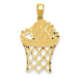 14k Yellow Gold Basketball in Net Charm Pendant