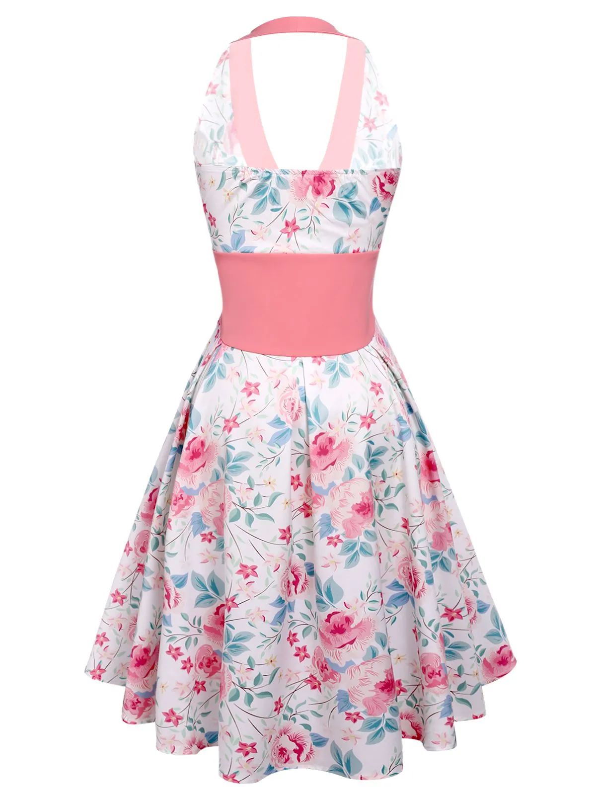 1950ER ROSA V-AUSSCHNITT BLUMEN SWING KLEID