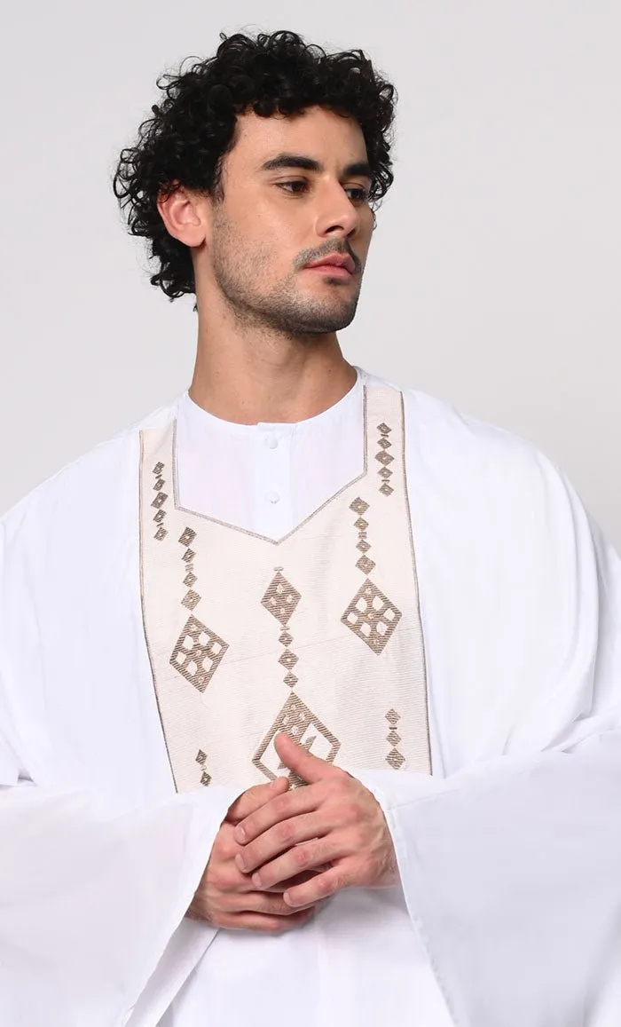 2 Pc Embroidered Men's White Kaftan Set with Pockets