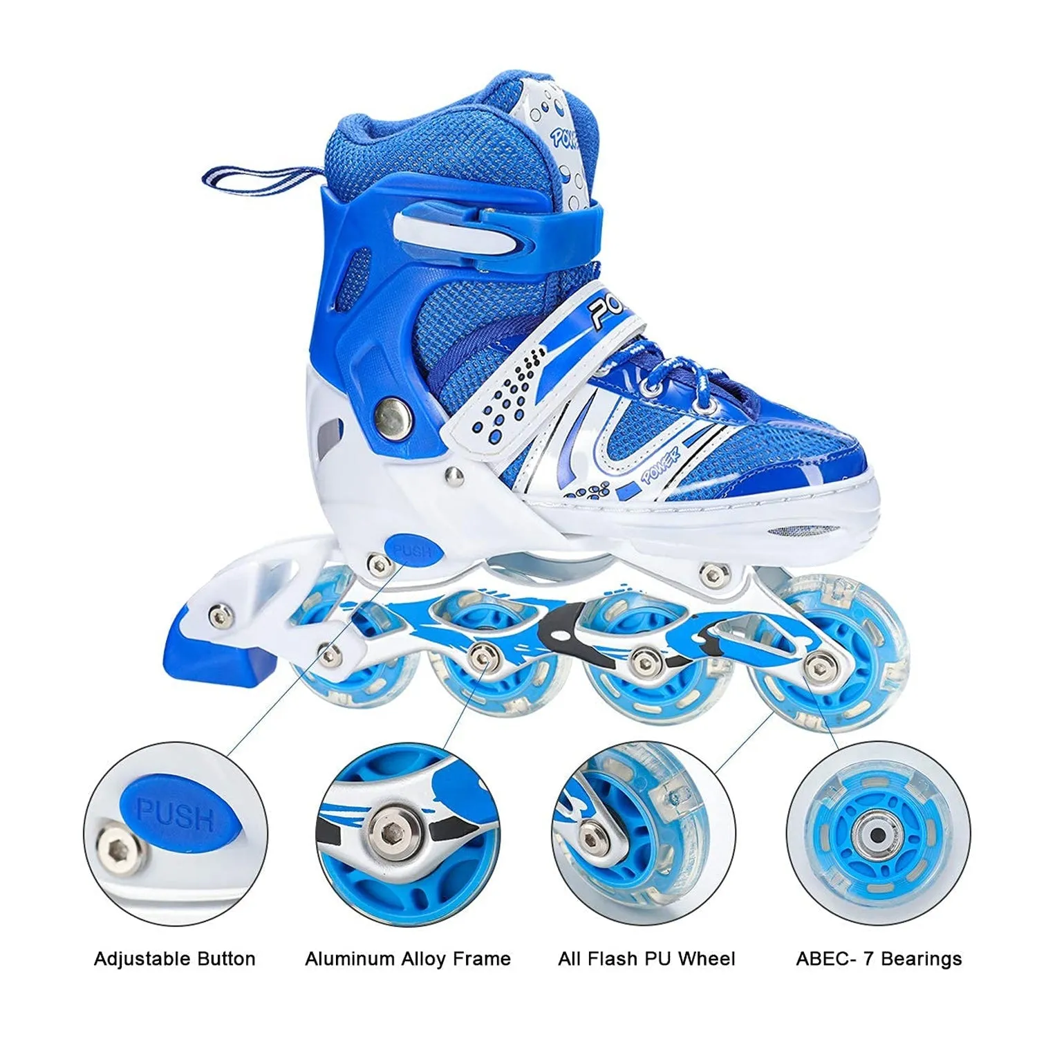 7554  Inline Skates With Led Flashing Light Wheel With Adjustable Length Skate Premium High Quality Skates Pair (Roller Skate)