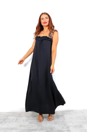 A Hint Of Wild - Black Leopard Strap Maxi Dress