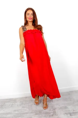 A Hint Of Wild - Red Leopard Strap Maxi Dress