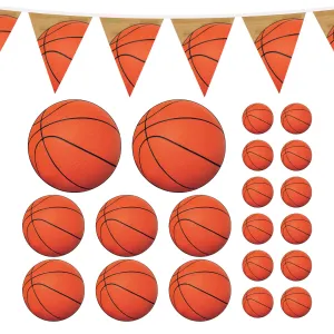 Basketball Party Pennant Banner and Assorted Shaped Coutouts Set