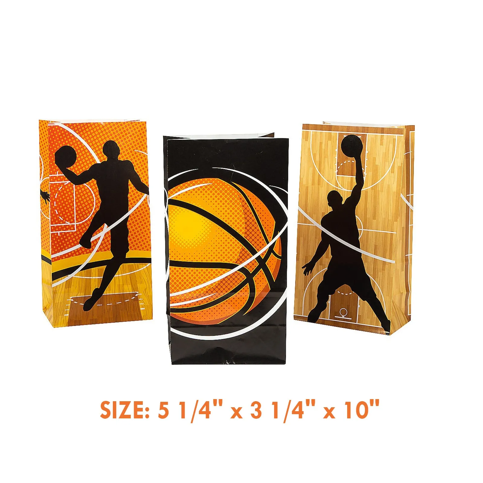 Basketball Party Supplies - Treat Bags with Orange Dot Paper Straws for 12 Guests