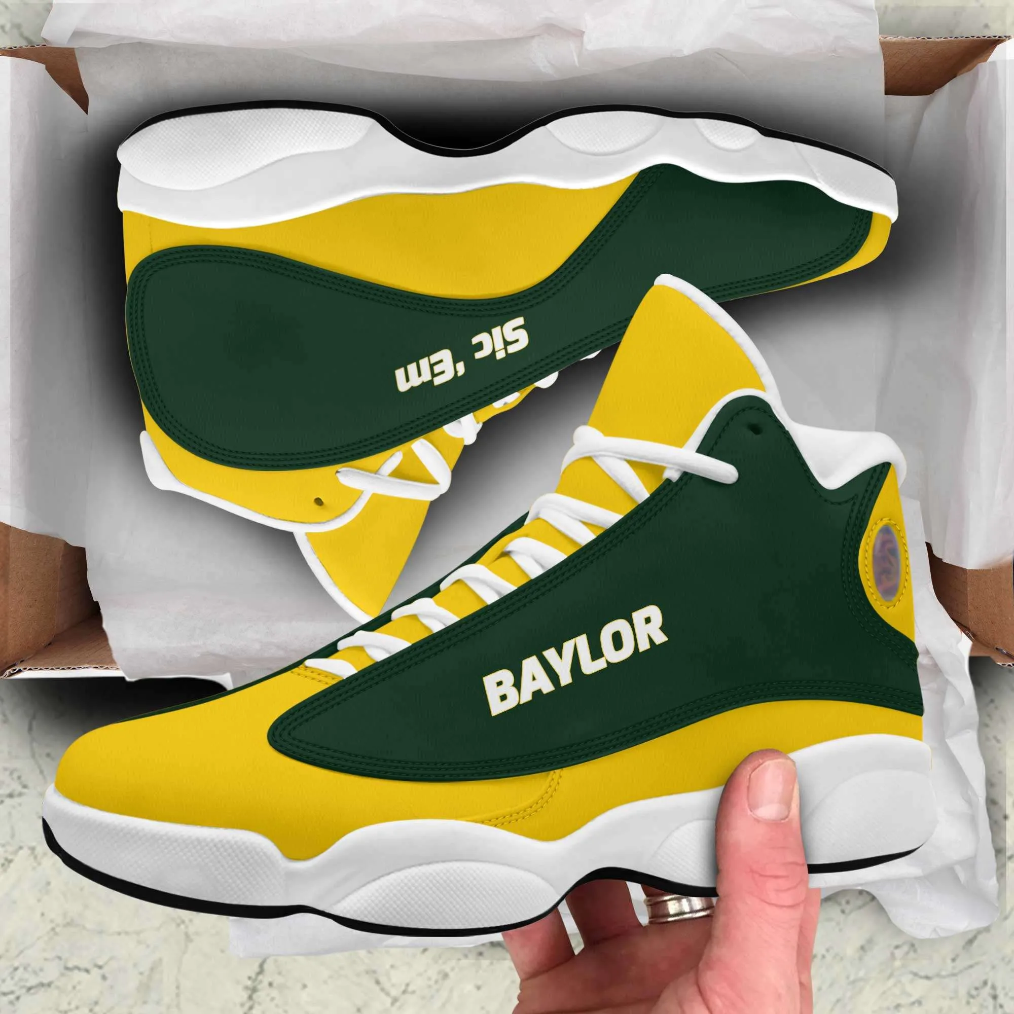 Baylor Sic 'Em Basketball Fan Microfiber Leather Hightop Sneakers