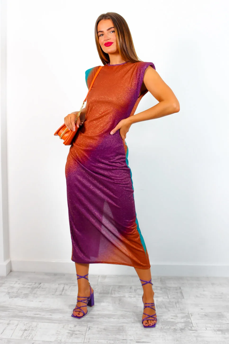 Beat The Ruche - Purple Rust Lurex Midi Dress