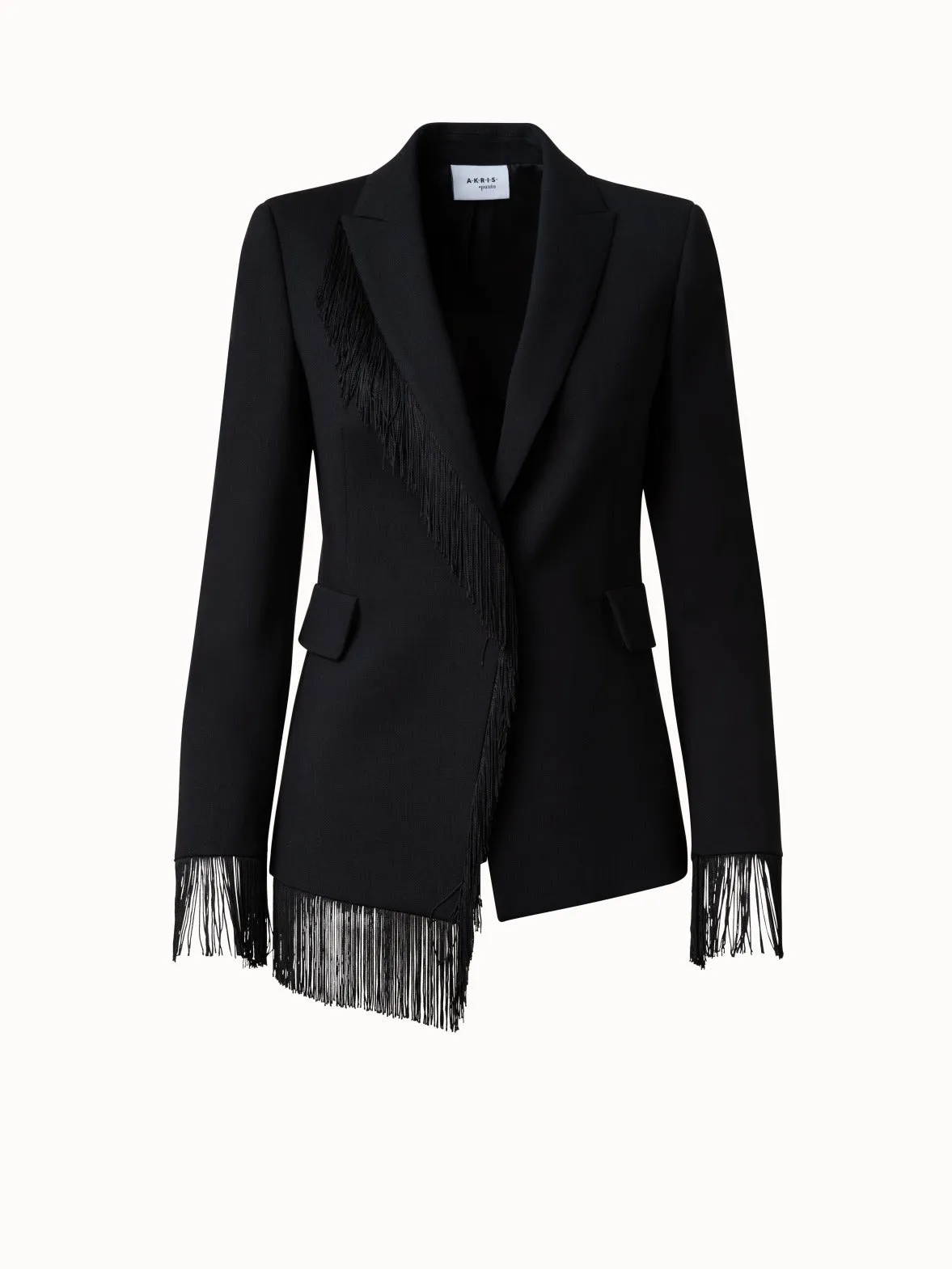 Blazer mit Fransen aus Woll-Stretch-Crêpe