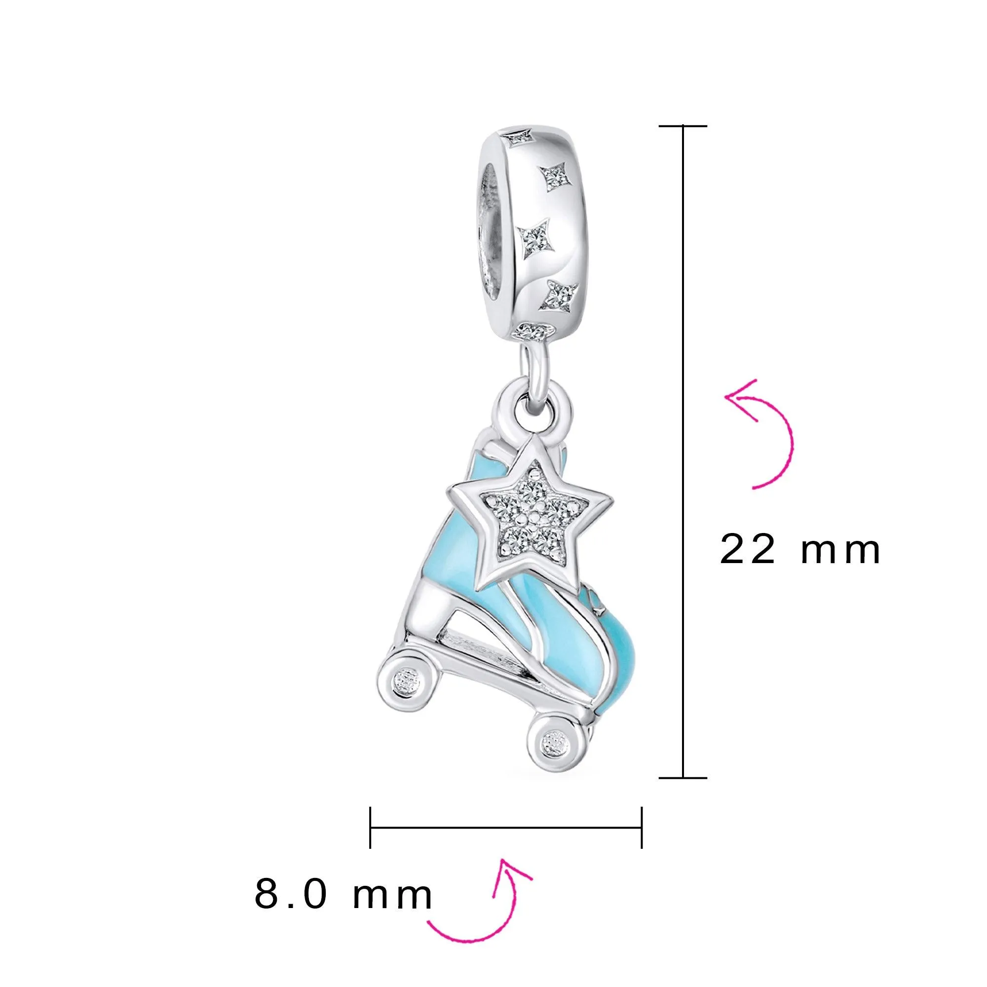 Blue Roller Skates Charm Bead for European Bracelet - Enamel Sterling Silver