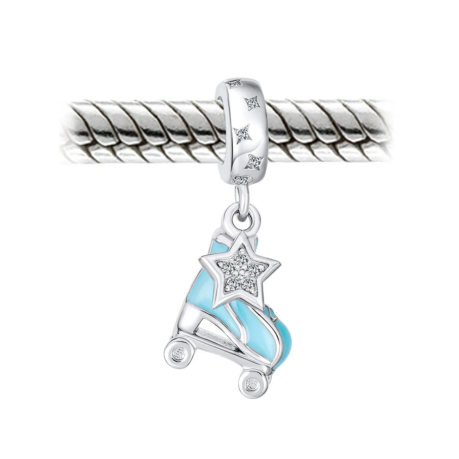 Blue Roller Skates Charm Bead for European Bracelet - Enamel Sterling Silver