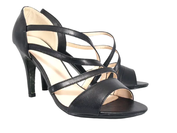 Damen High Heels Abendschuhe Pumps Riemen Black # 25816