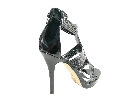 Damen High Heels Abendschuhe Straß Pumps Riemen Black # 9049-39