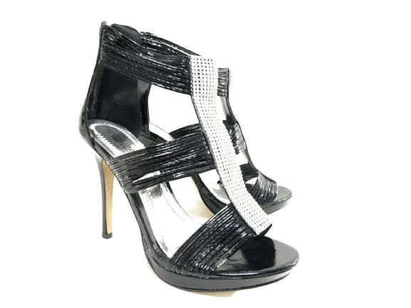 Damen High Heels Abendschuhe Straß Pumps Riemen Black # 9049-39