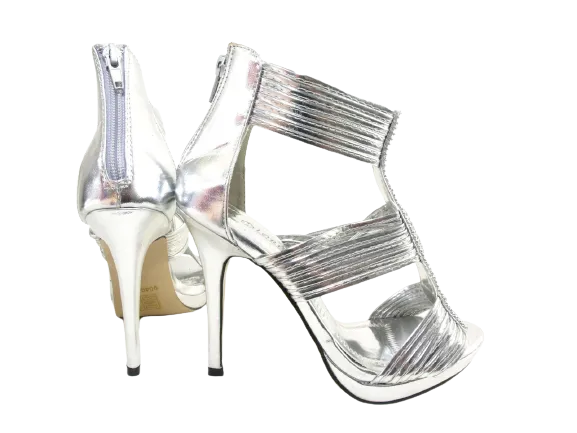 Damen High Heels Abendschuhe Straß Pumps Riemen Silver # 9049-39