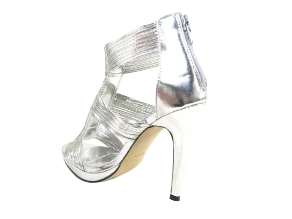 Damen High Heels Abendschuhe Straß Pumps Riemen Silver # 9049-39