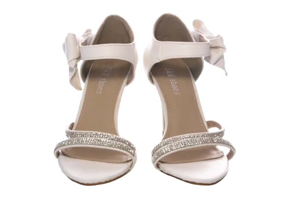 Damen High Heels Brautschuhe Hochzeit Abendschuhe Straß Pumps Riemen White # 8382-32