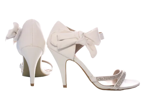 Damen High Heels Brautschuhe Hochzeit Abendschuhe Straß Pumps Riemen White # 8382-32