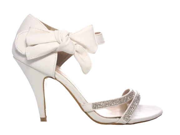 Damen High Heels Brautschuhe Hochzeit Abendschuhe Straß Pumps Riemen White # 8382-32