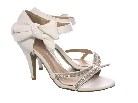 Damen High Heels Brautschuhe Hochzeit Abendschuhe Straß Pumps Riemen White # 8382-32