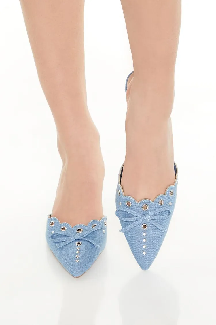 Denim Grommet Kitten Heels