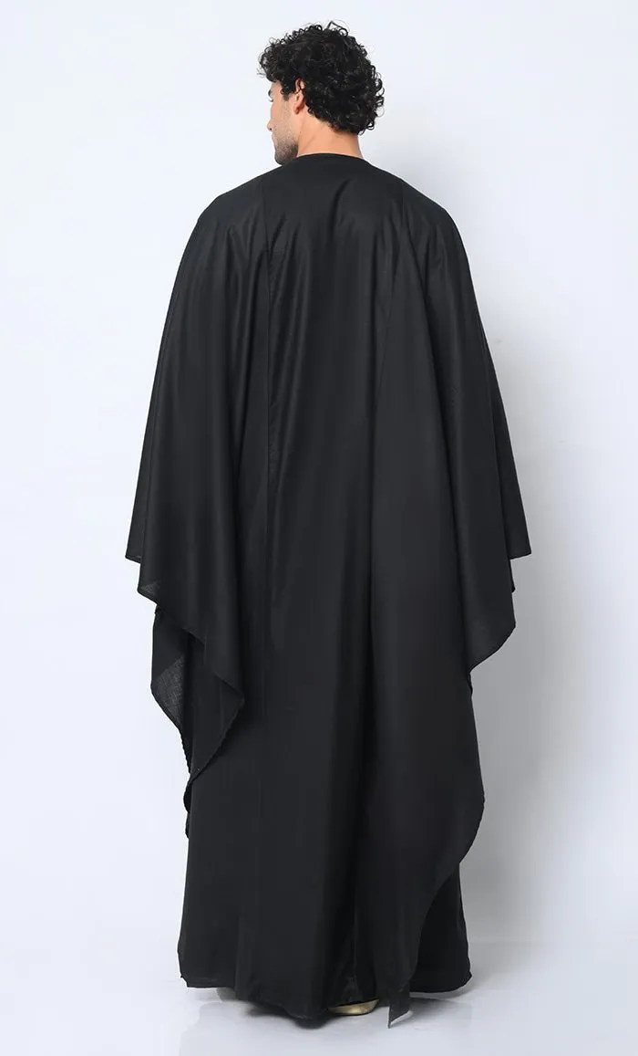 Distinctive Luxury: 2 Pc Embroidered Men's Black Kaftan Set with Pockets