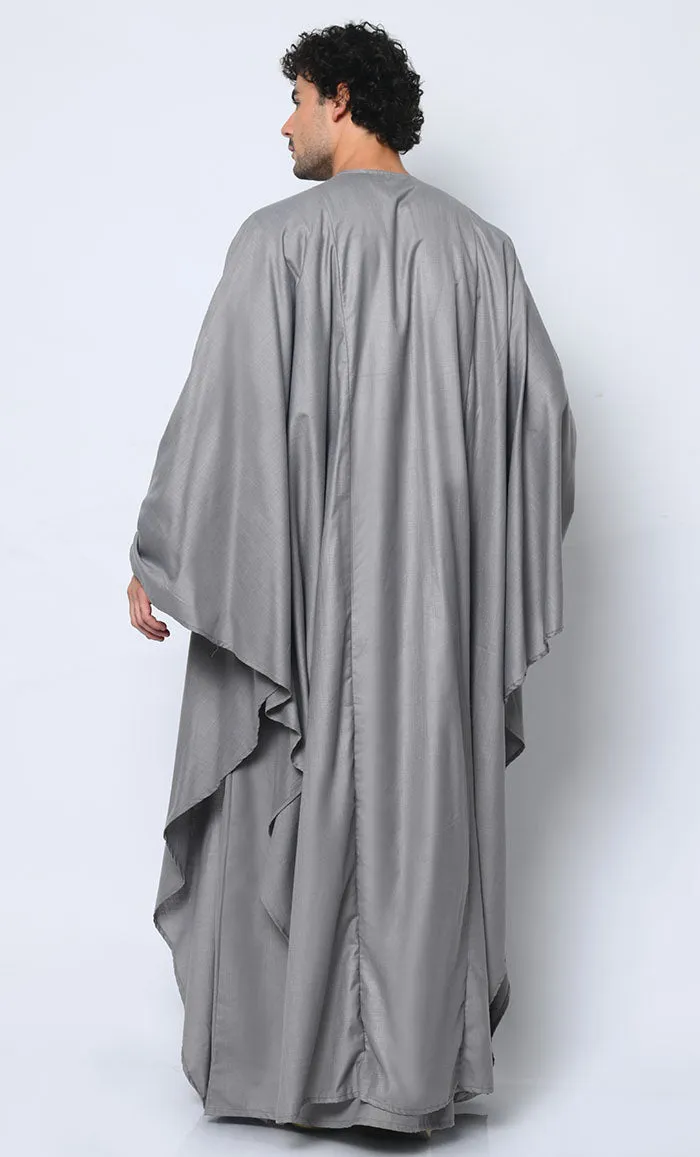 Distinctive Luxury: 2 Pc Embroidered Men's Grey Kaftan Set with Pockets