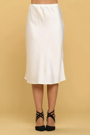 Elegant Solid Satin Midi Skirt with Comfortable Elastic Waist