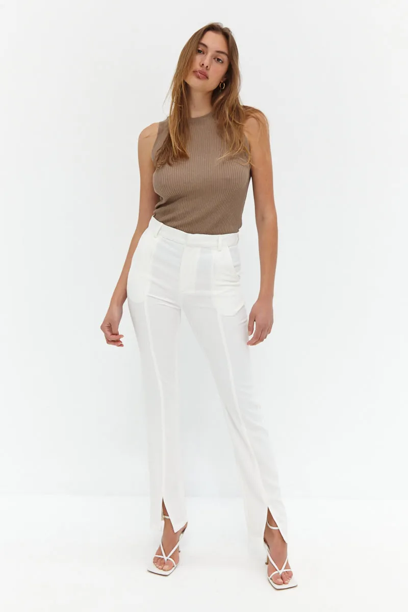 Front Split Trouser Pants - White