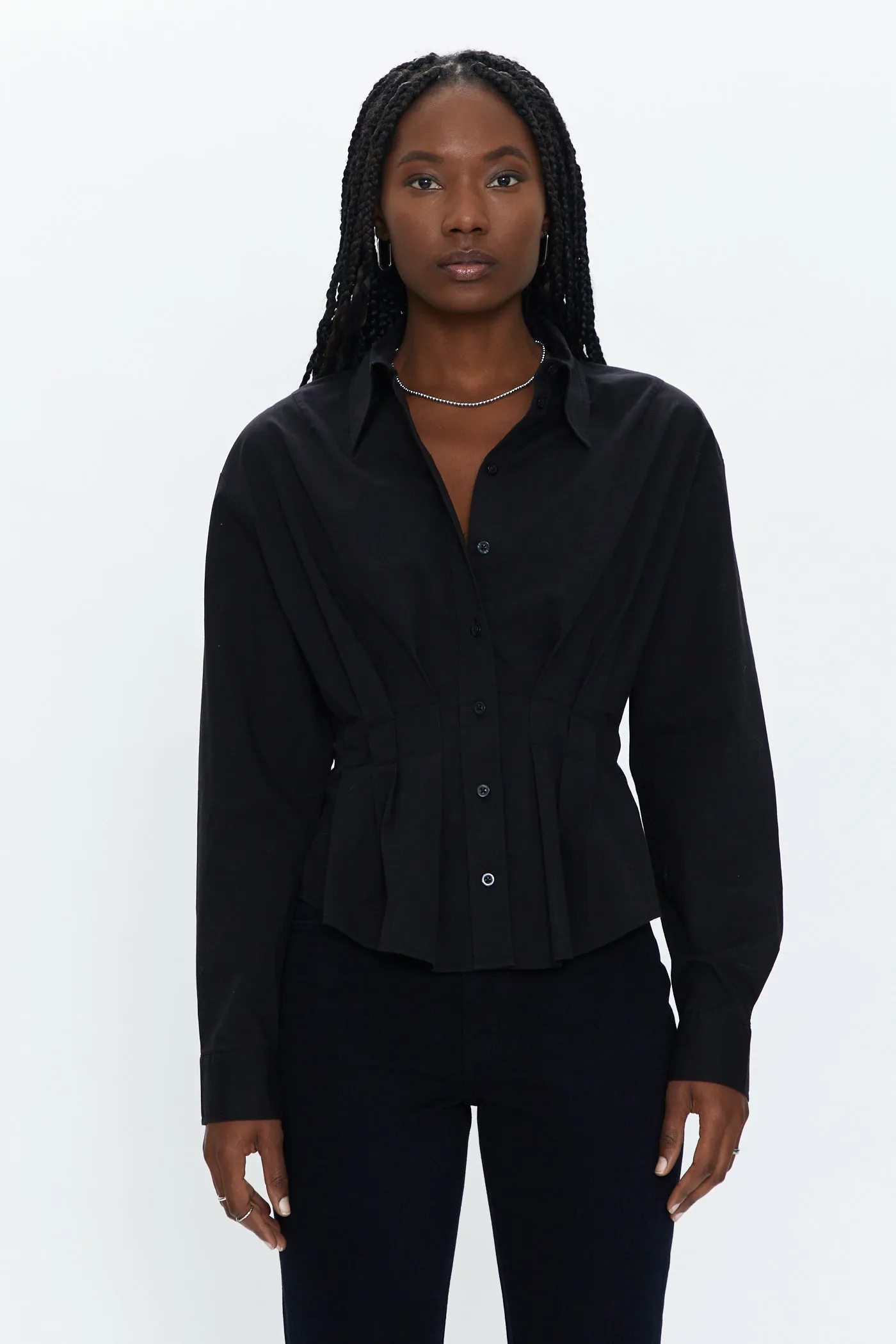 Julie Pleated Button Down Shirt - Noir