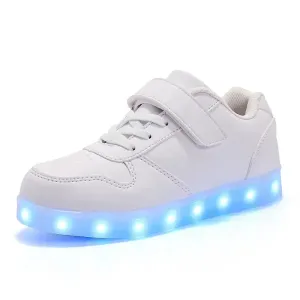 Kids Sneakers Casual Luminous Shoes USB Recharge Light Up Sports Skateboard Shoes Waterproof Leather Boys Girls Shoes with LED