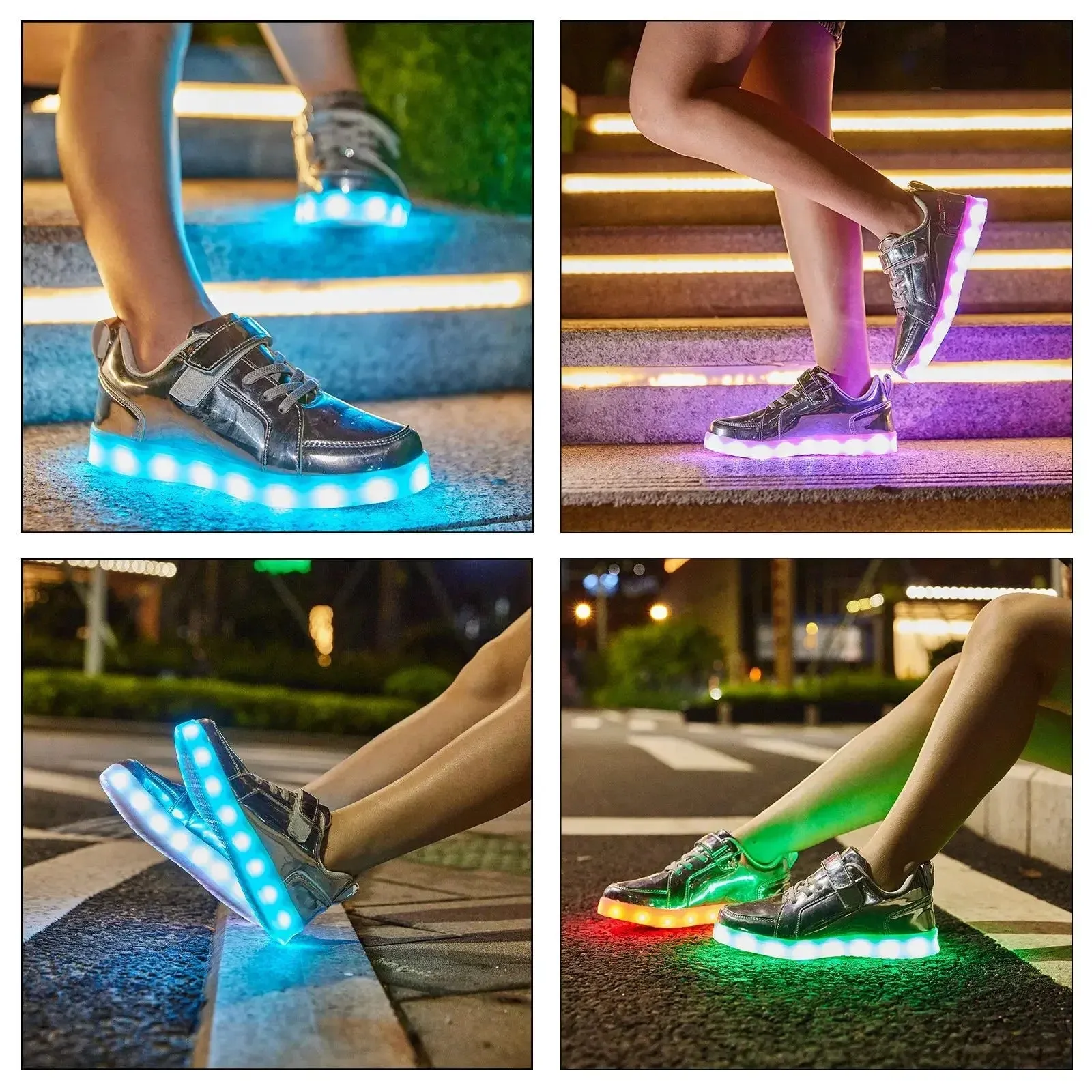 Kids Sneakers Casual Luminous Shoes USB Recharge Light Up Sports Skateboard Shoes Waterproof Leather Boys Girls Shoes with LED