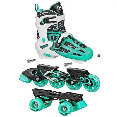 Open Box - Roller Derby Mint Prodigy Kids' Inline-Quad Combo Skates - White/Mint Green (3-6)