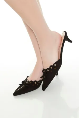 Pointed Bow Kitten Heels