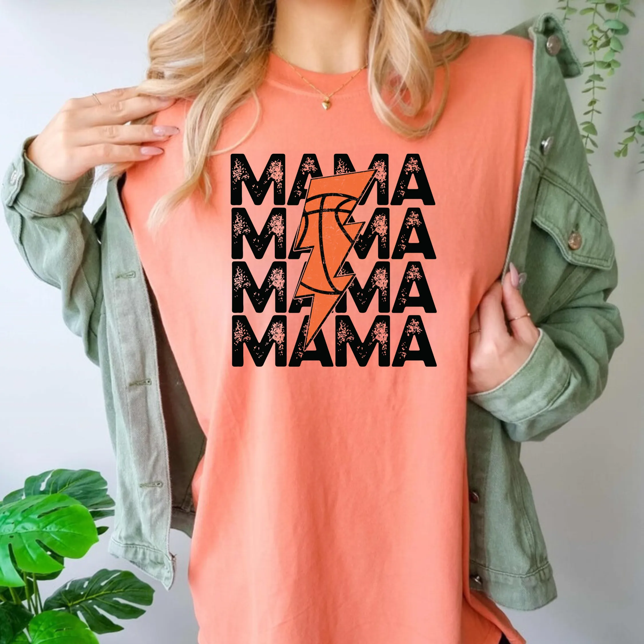 Retro Basketball Mama Shirt with Lightening Bolt