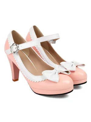 Retro Round Toe Bow High Heels Shoes