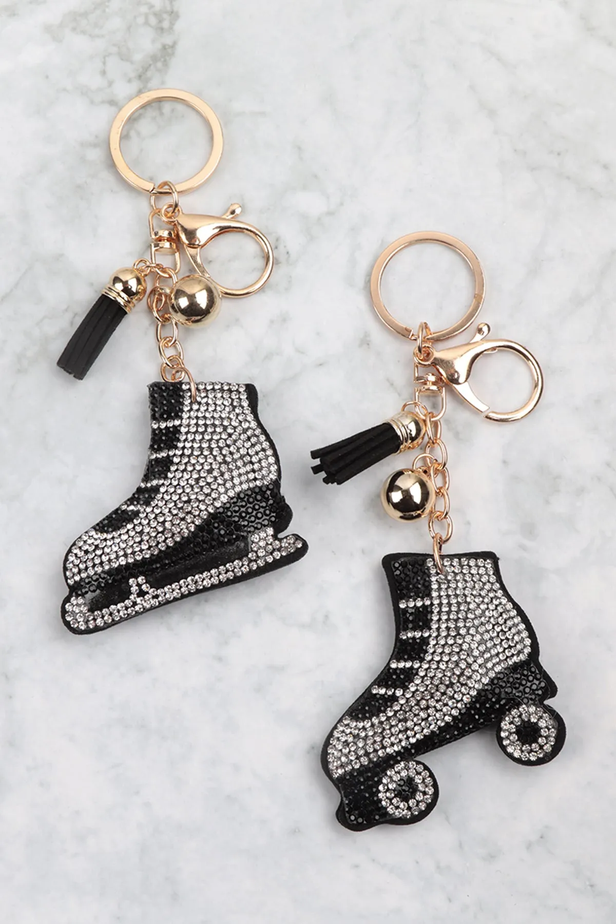 ROLLER SKATES SHOE RHINESTONE TASSEL KEYCHAIN