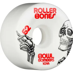 RollerBones 62mm 101A Bowl Bombers White Roller Skate Wheels 8pk