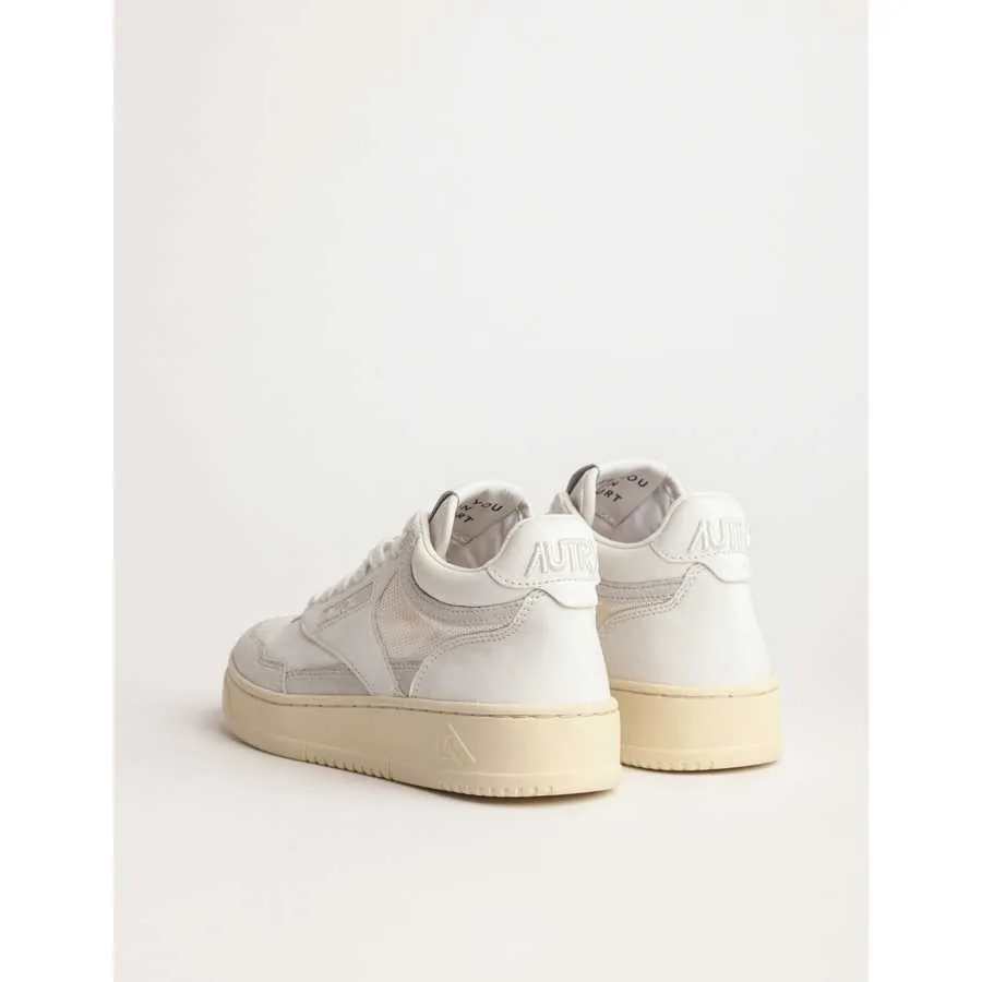 Sneakers Open Mid Mesh Et Cuir Blanches Autry Homme | Soulery