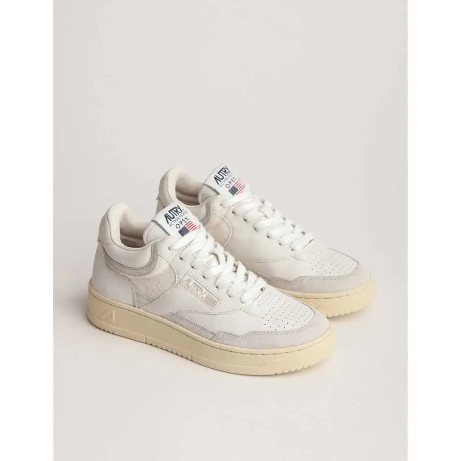 Sneakers Open Mid Mesh Et Cuir Blanches Autry Homme | Soulery