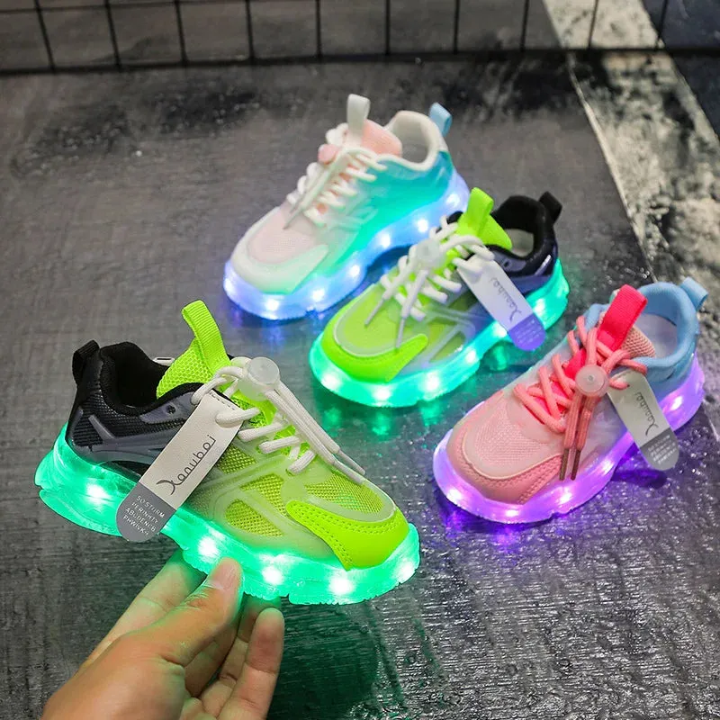 USB charge Kids Sneakers Light Up Casual Running Shoes Boys Girls Walking Sports Shoes LED Flashing Breathable Luminous Shoes