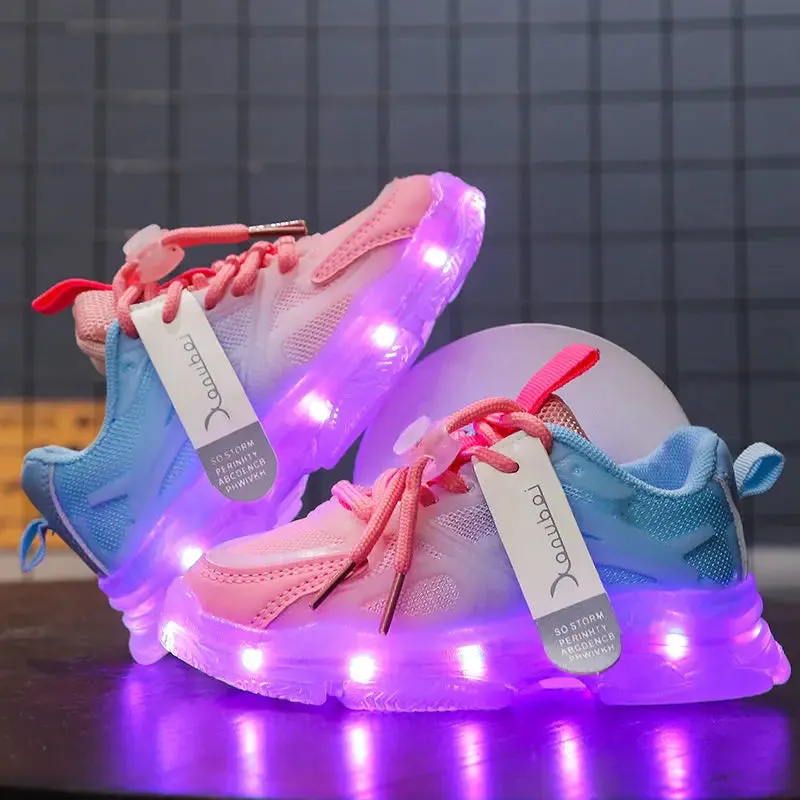 USB charge Kids Sneakers Light Up Casual Running Shoes Boys Girls Walking Sports Shoes LED Flashing Breathable Luminous Shoes