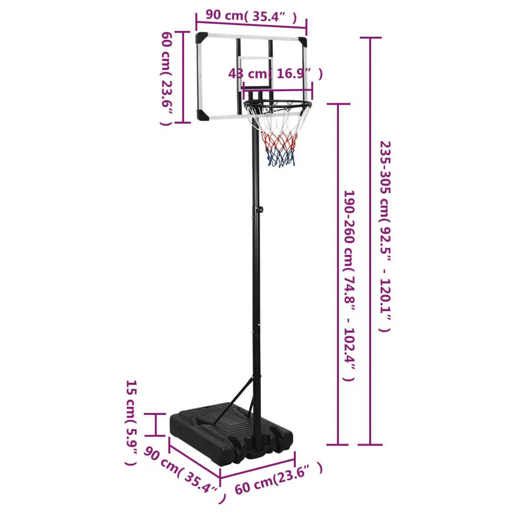 vidaXL Basketball Stand Transparent 235-305 cm Polycarbonate